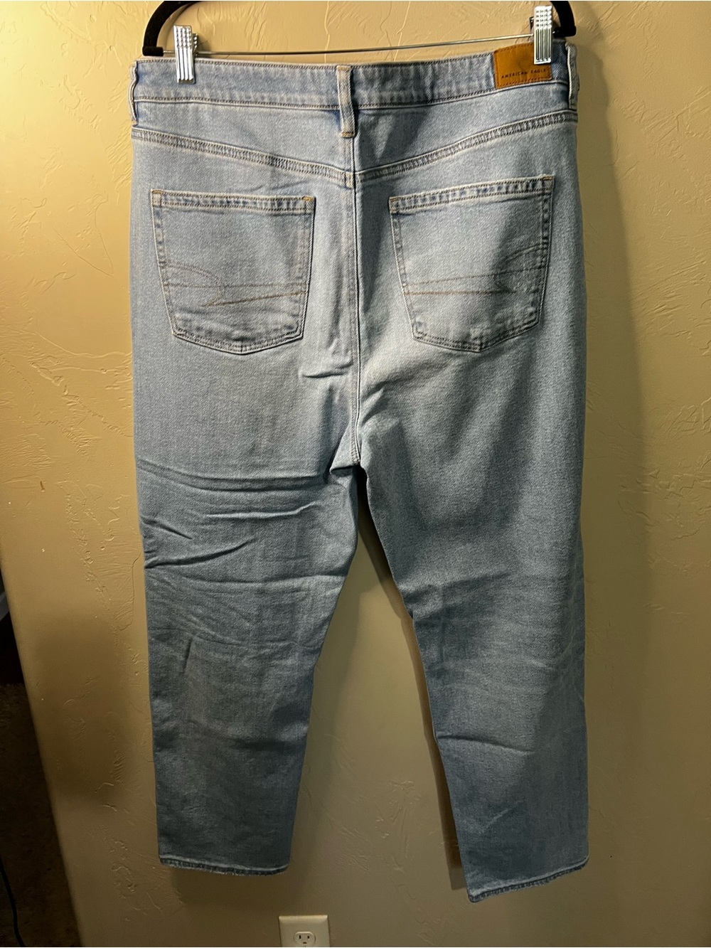 American Eagle Mom Straight High Rise Distressed Light Wash Denim Jeans - Picture 7 of 12